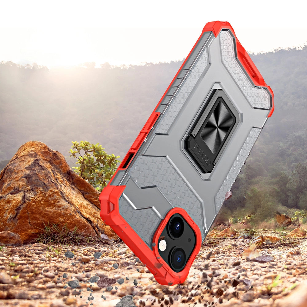 Crystal Ring Case Kickstand Tough Rugged Cover til iPhone 13 mini rød