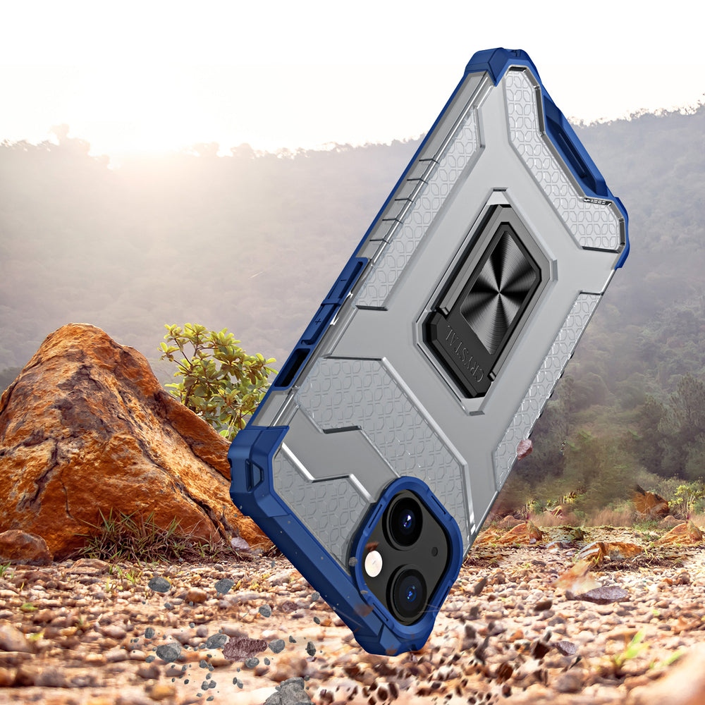 Crystal Ring Case Kickstand Tough Rugged Cover til iPhone 13 mini blå