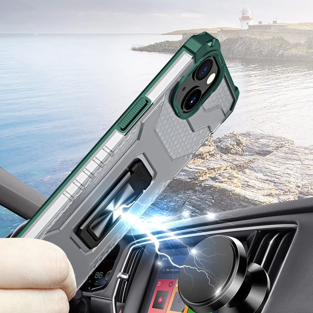 Crystal Ring Case Kickstand Tough Rugged Cover til iPhone 13 grøn