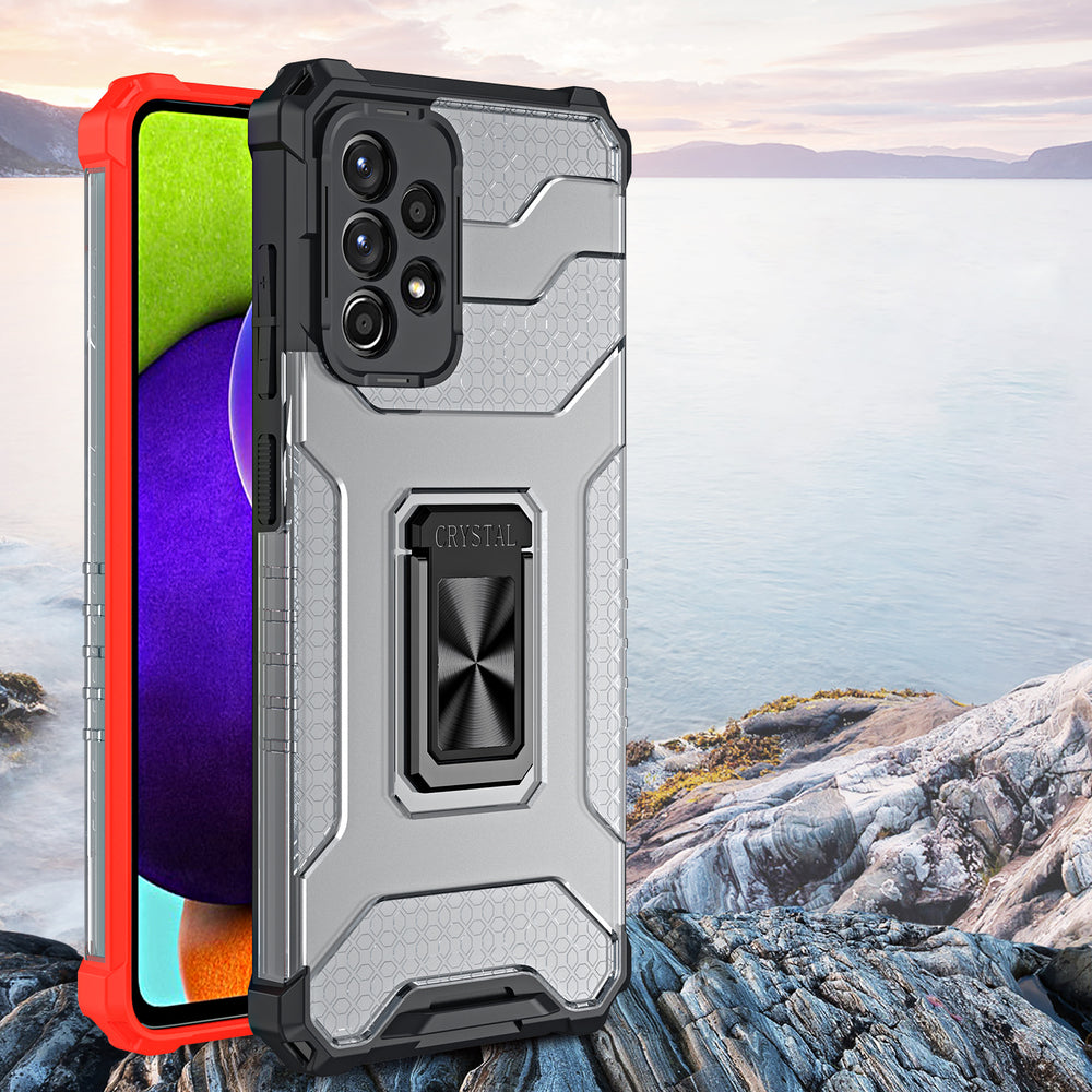 Crystal Ring Case Kickstand Tough Rugged Cover til Samsung Galaxy A72 4G rød