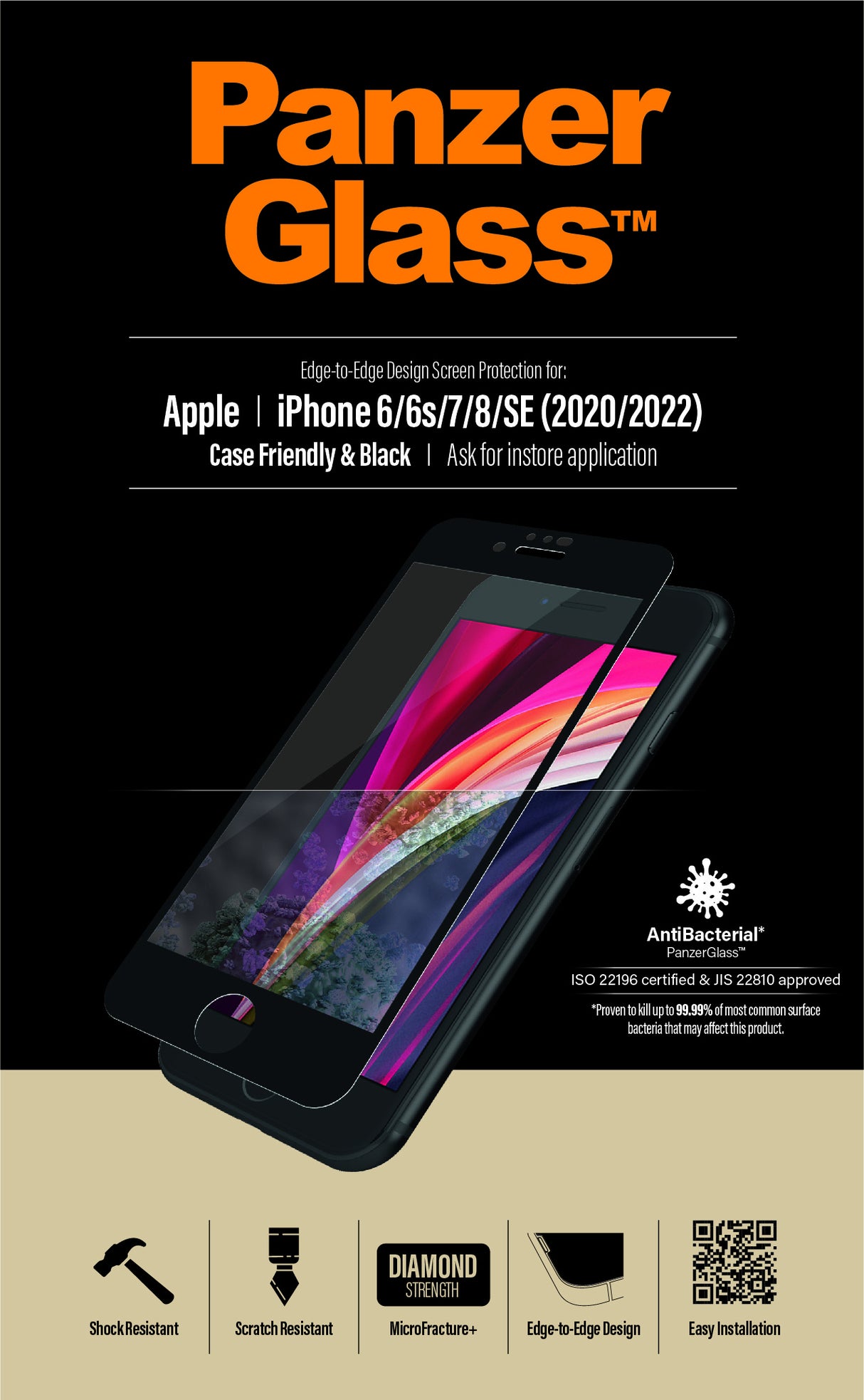 PanzerGlass ® Skærmbeskyttelse iPhone 8 | 7 | 6s | 6 | SE (2020/2022) | Edge-to-Edge