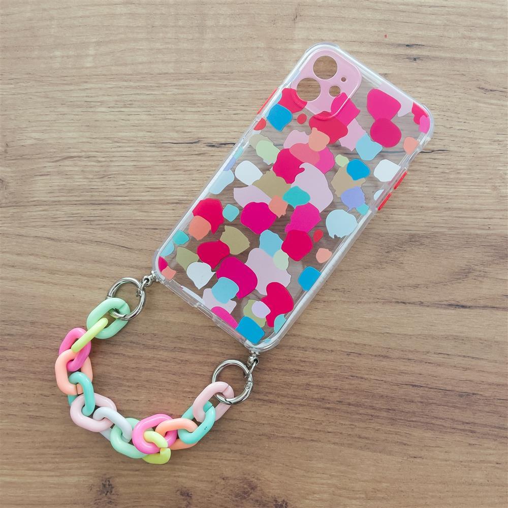 Farve Chain Case gel fleksible elastisk case cover med en kæde pendant til Samsung Galaxy A22 4G flerfarvet (3)
