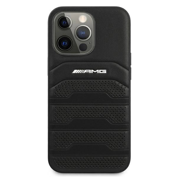 AMG AMHCP13LGSEBK iPhone 13 Pro / 13 6,1" sort/sort hårdkasse Læder Debossed Lines