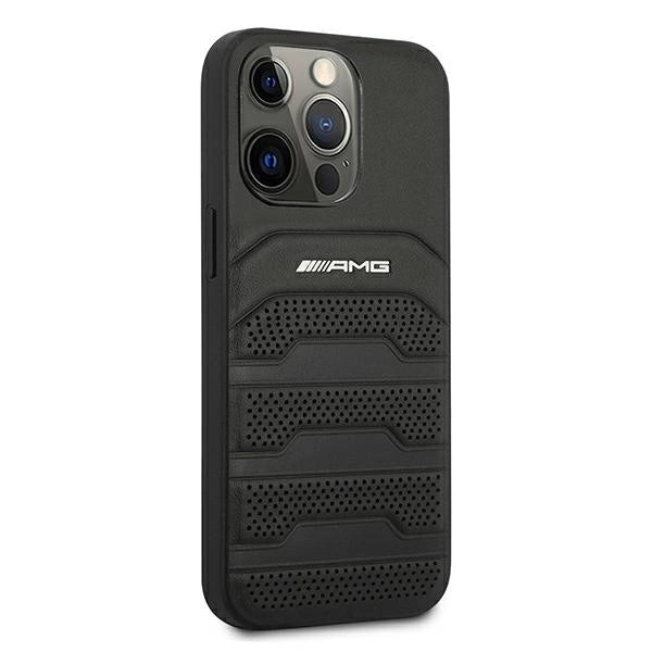 AMG AMHCP13LGSEBK iPhone 13 Pro / 13 6,1" sort/sort hårdkasse Læder Debossed Lines