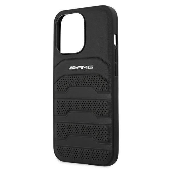 AMG AMHCP13LGSEBK iPhone 13 Pro / 13 6,1" sort/sort hårdkasse Læder Debossed Lines