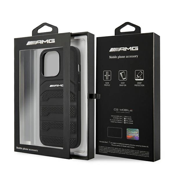 AMG AMHCP13LGSEBK iPhone 13 Pro / 13 6,1" sort/sort hårdkasse Læder Debossed Lines