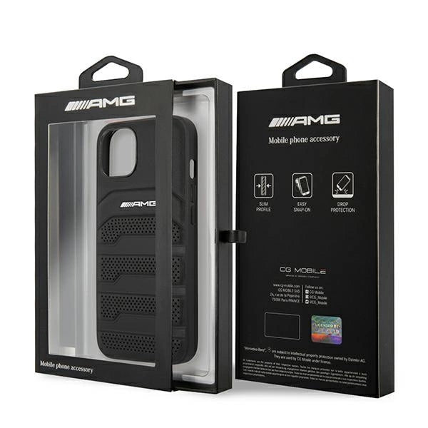 AMG AMHCP13SGSEBK iPhone 13 mini 5,4" sort/sort hårdkasse Læder Debossed Lines