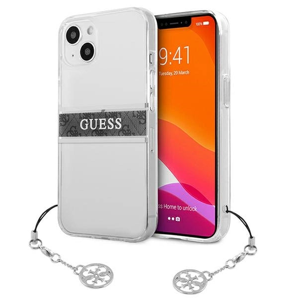Guess GUHCP13SKB4GGR iPhone 13 mini 5.4" Gennemsigtig hardcase 4G Gray Strap Charm