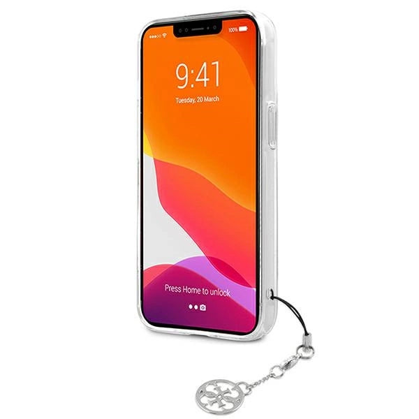 Guess GUHCP13SKB4GGR iPhone 13 mini 5.4" Gennemsigtig hardcase 4G Gray Strap Charm