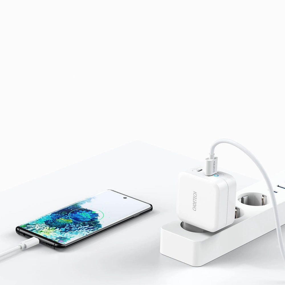 Choetech hurtig GaN vægoplader USB Type C PD USB-A QC3.0 65W 3,25A hvid (PD8002)