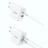 Choetech hurtig GaN vægoplader USB Type C PD USB-A QC3.0 65W 3,25A hvid (PD8002)