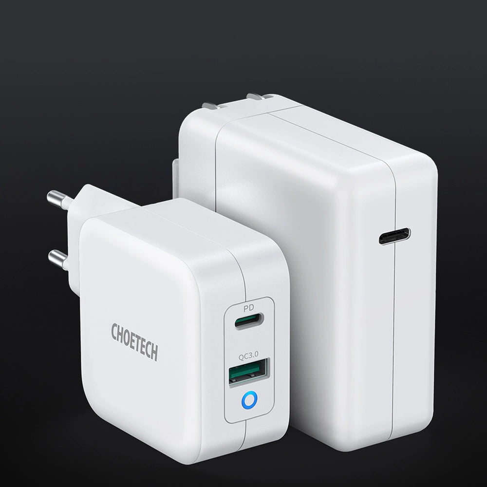 Choetech hurtig GaN vægoplader USB Type C PD USB-A QC3.0 65W 3,25A hvid (PD8002)