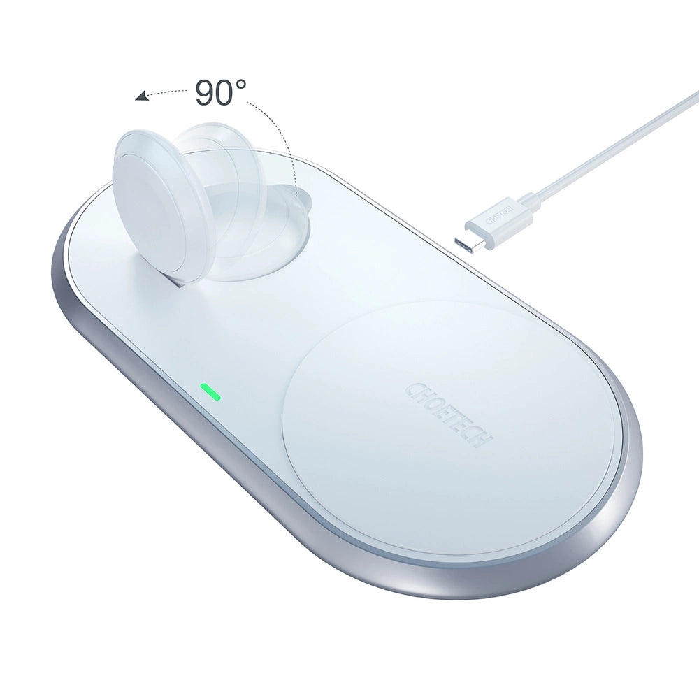 Choetech Qi 2in1 trådløs oplader til smartphones / Apple Watch med stand (MFI) USB Type C hvid (T317)