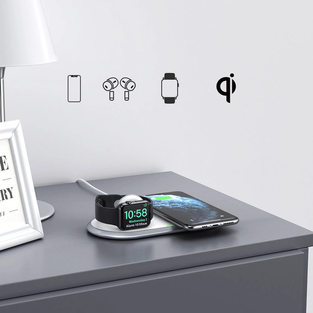 Choetech Qi 2in1 trådløs oplader til smartphones / Apple Watch med stand (MFI) USB Type C hvid (T317)