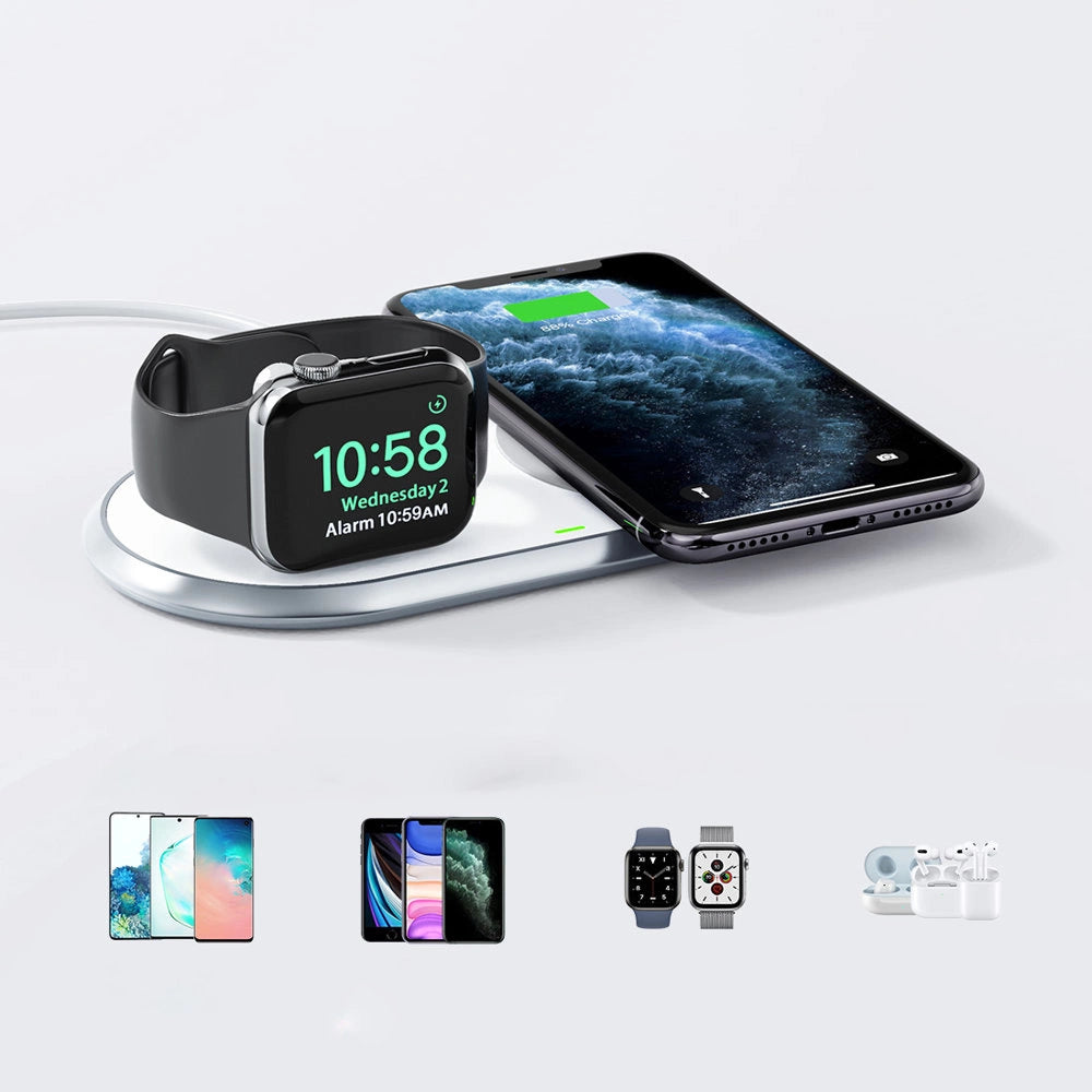 Choetech Qi 2in1 trådløs oplader til smartphones / Apple Watch med stand (MFI) USB Type C hvid (T317)