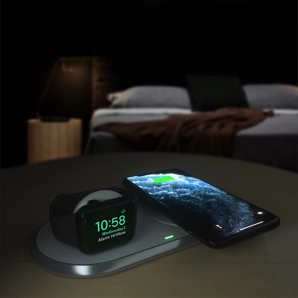 Choetech Qi 2in1 trådløs oplader til smartphones / Apple Watch med stand (MFI) USB Type C hvid (T317)