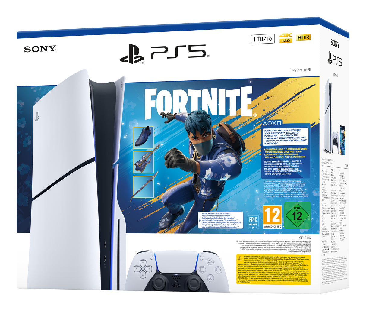 Sony PlayStation 5 - Fortnite Flowering Chaos Bundle 1,02 TB Wi-Fi Sort, Hvid