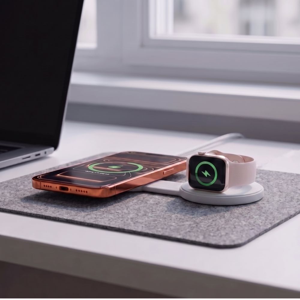 Tech Protect A55 2 I 1 Magnetisk Magsafe Trådløs Oplader 25 W Qi2.2 Hvid