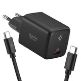 Spigen Ee451 Eu Gan Essential 1 Port Netværksopladder 45 W + Usb C Kabel Sort