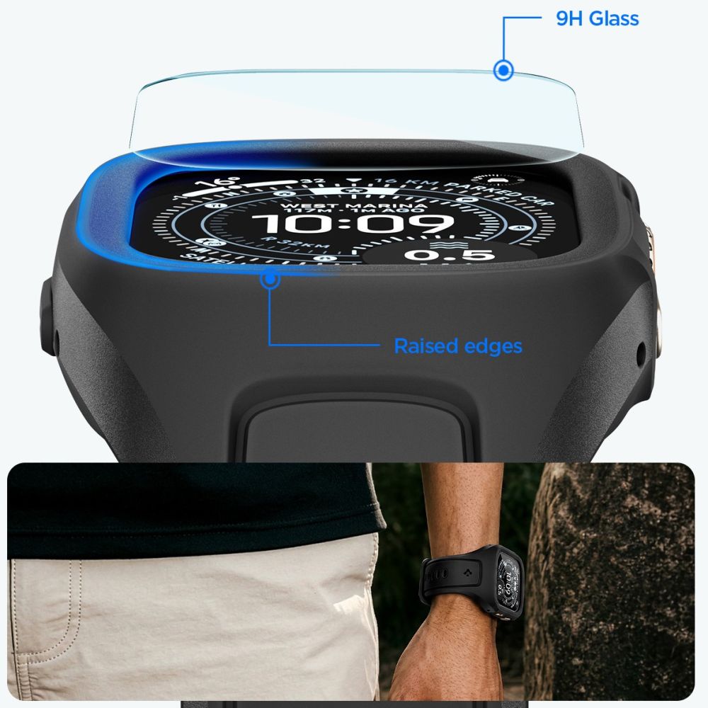 Spigen Liquid Air Pro & Hærdet Glas Til Apple Watch Ultra 1 / 2 / 3 / 4 (49 Mm) Sort