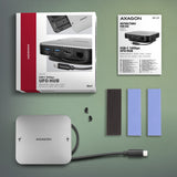 Axagon HMC-UFO USB-C Hub M.2 SATA/NVMe 1 Gbit/s Ethernet 384 kHz Audio Ledningsført USB 3.2 Gen 2 (3.1 Gen 2) Type-C Sort