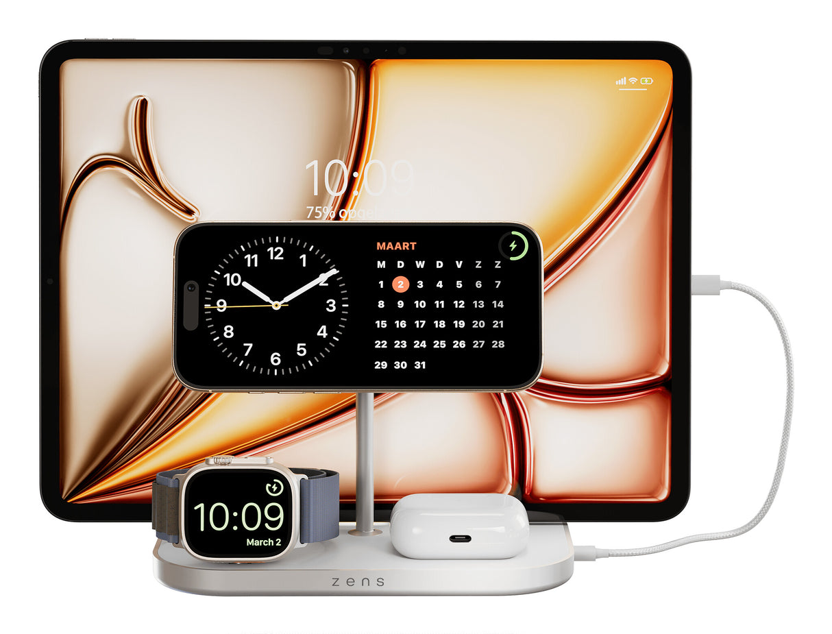 ZENS ZEDC29W/00 oplader til mobil enhed Hovedtelefoner, Smartphone, SmartWatch Sølv, Hvid Vekselstrøm, USB Trådløs opladning Hurtig opladning Indendørs