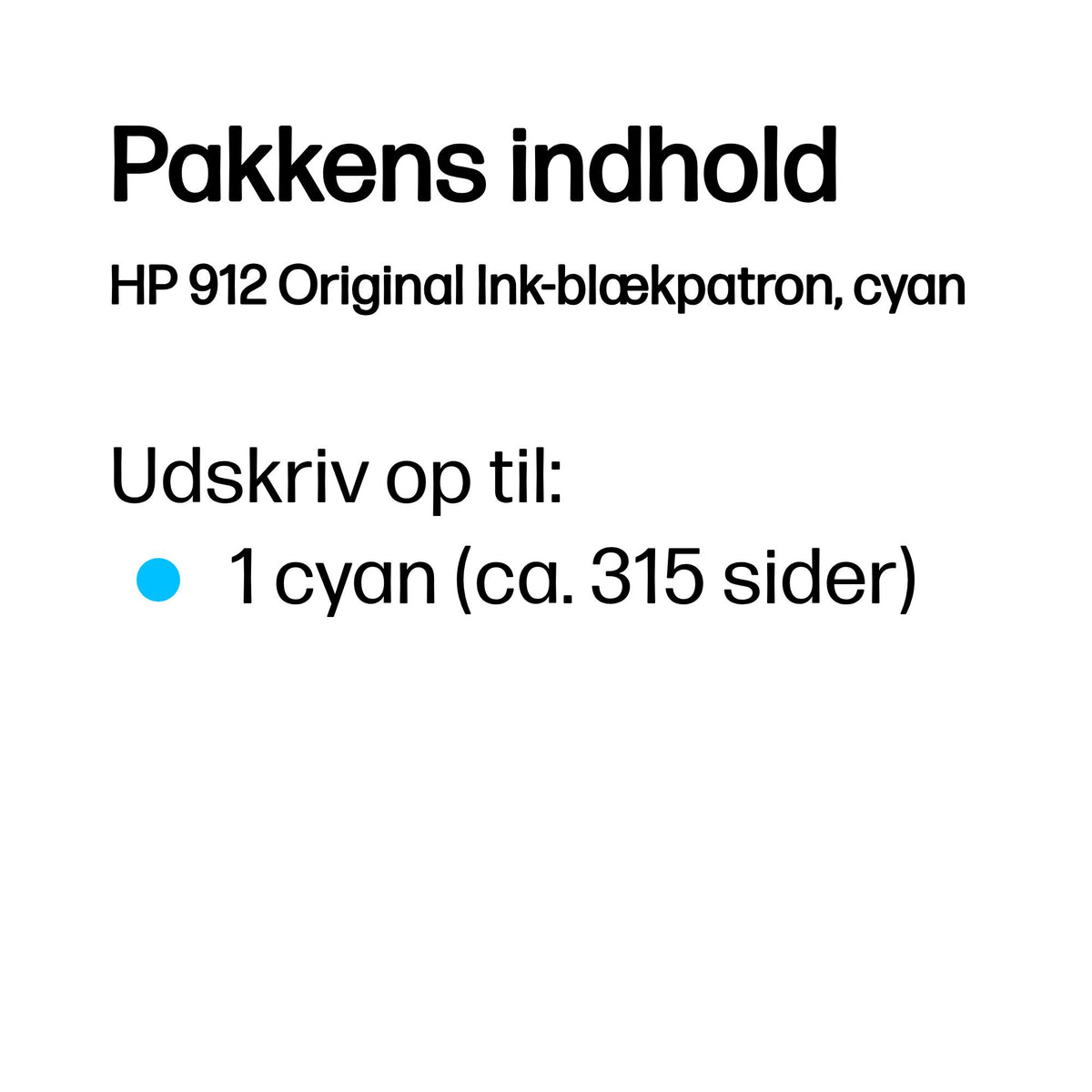 HP 912 Cyan 315 sider Blæk 3YL77AE