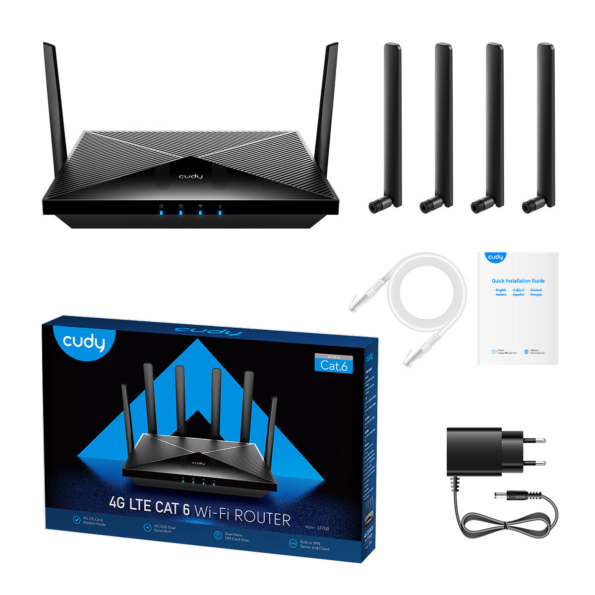 Cudy LT700 trådløs router Gigabit Ethernet Dual-band (2,4 GHz / 5 GHz) 4G Sort
