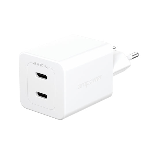 PanzerGlass empower by ® Turbo 45W Oplader inkl. 2 x USB-C | EU Stik | Silver White