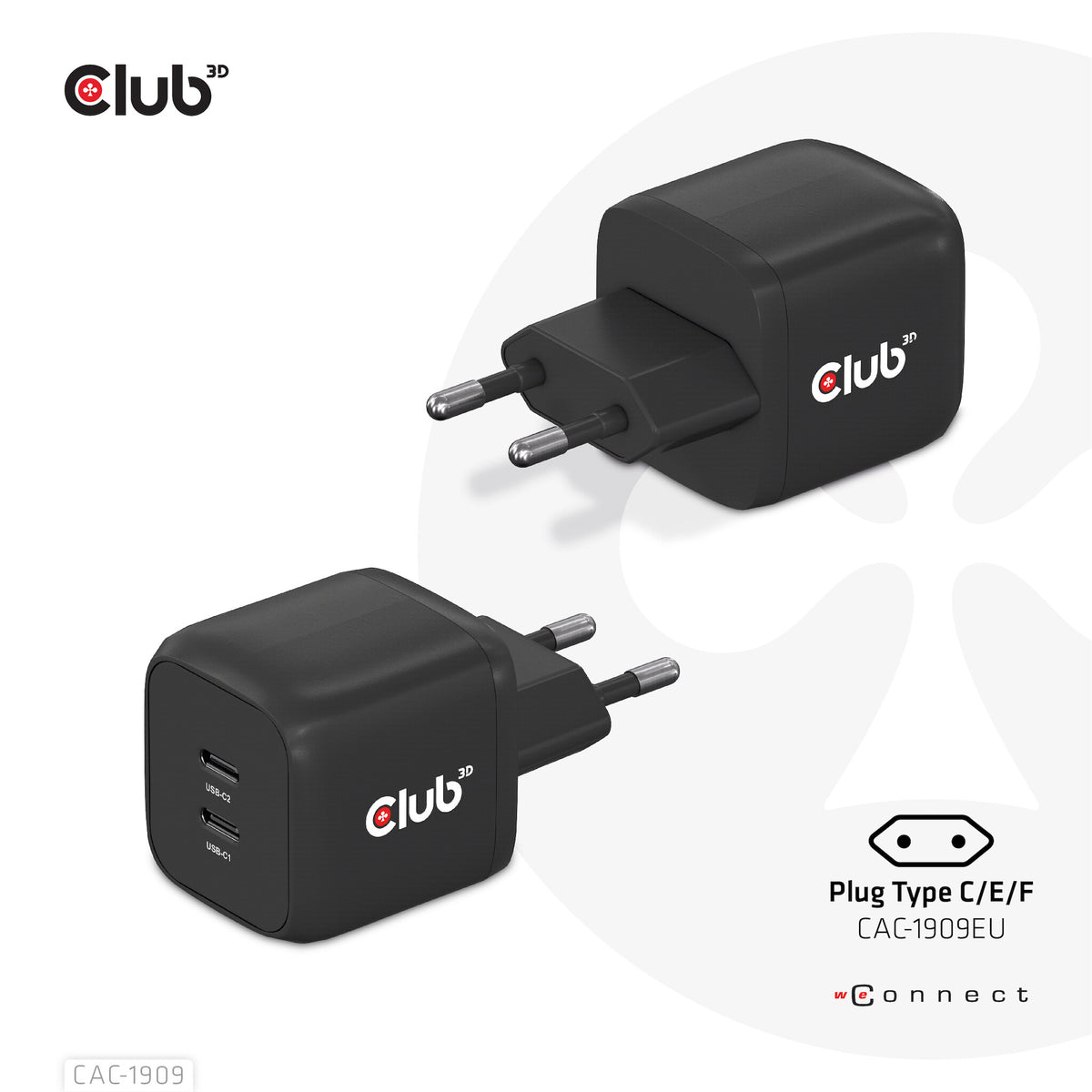 Club 3D CAC-1909EU 45Watt GaN Strømforsyningsadapter