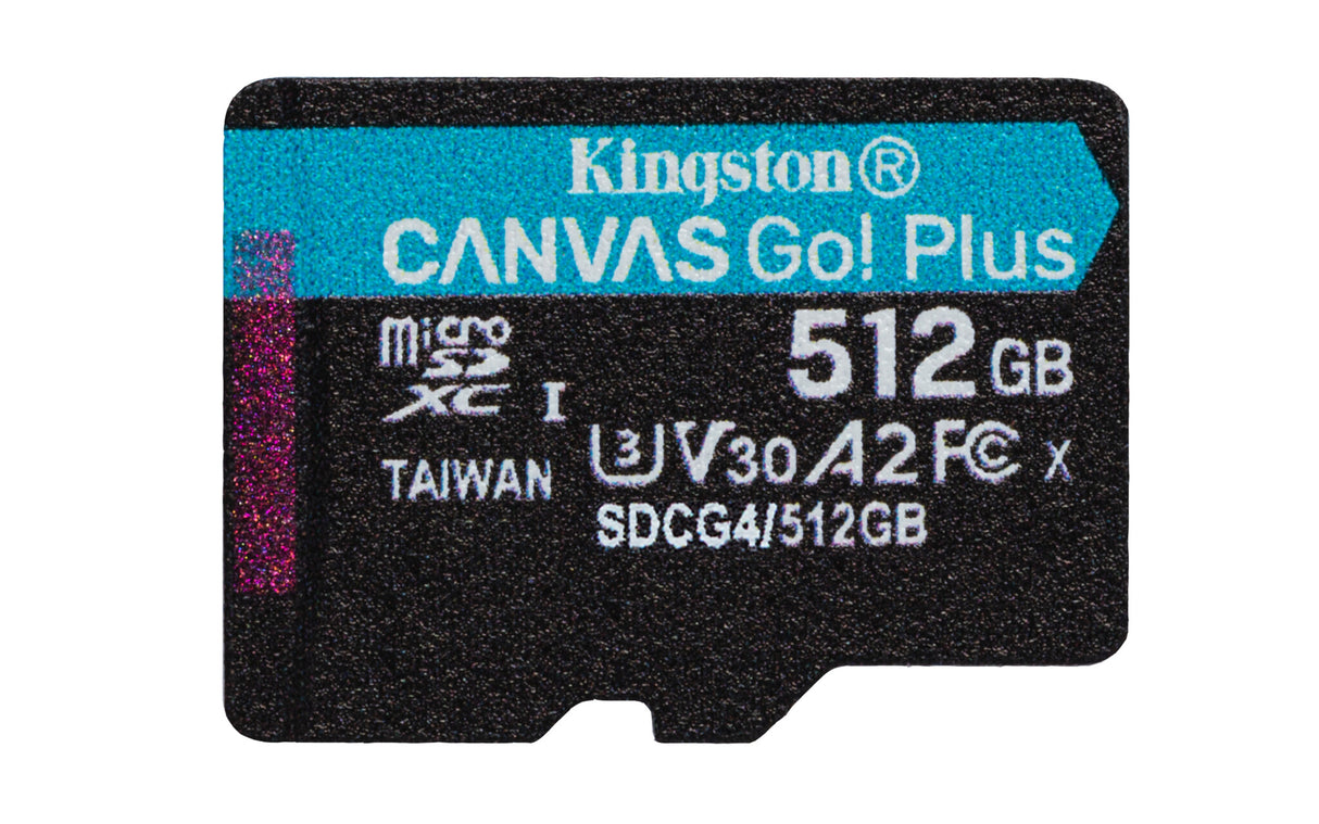 Kingston Technology 512 GB microSDXC Canvas Go! Plus Gen4 200 MB/s A2 U3 V30-kort + adapter