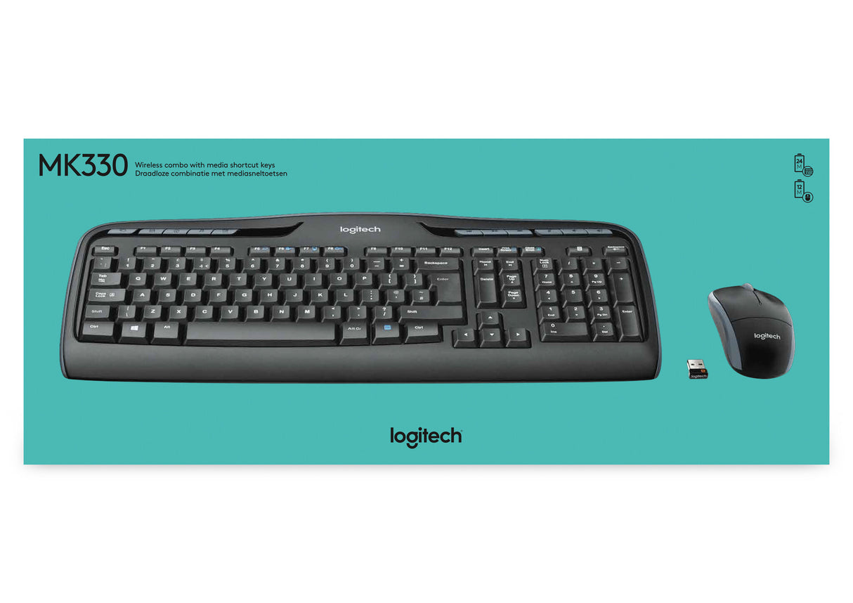 Logitech MK330 tastatur Mus inkluderet Kontor USB QWERTY US International Sort