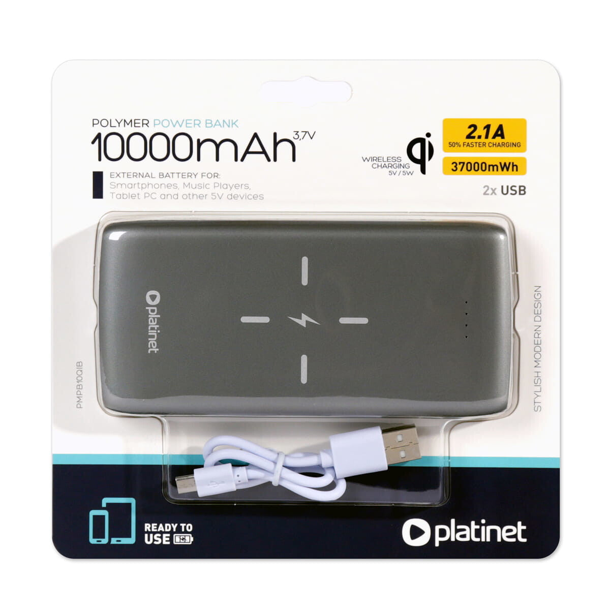 Platinet PMPB10QIB powerbank Lithium polymer (LiPo) 10000 mAh Grå
