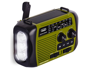 TREVI EXPLORER, Bærbar dynamo- og solar FM-radio med Powerbank (Grå)