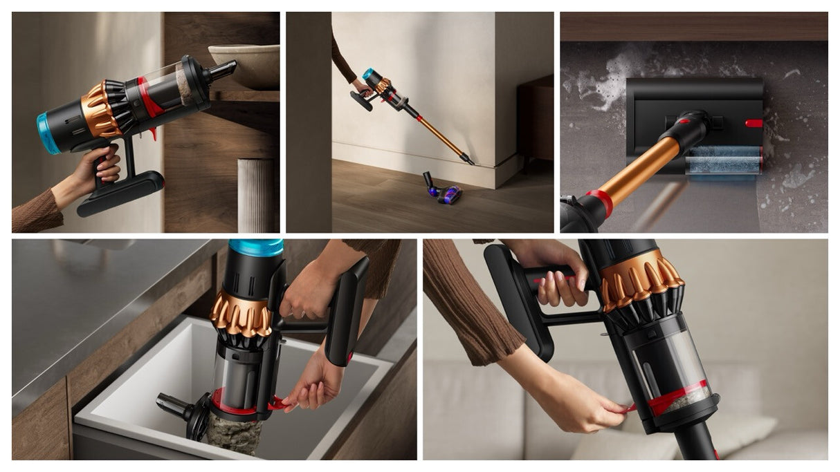 Dyson V16 Piston Animal Submarine 3-i-1-stavstøvsuger Batteri Tør&våd HEPA Poseløs 1,3 L 900 W Sort, Kobberfarve
