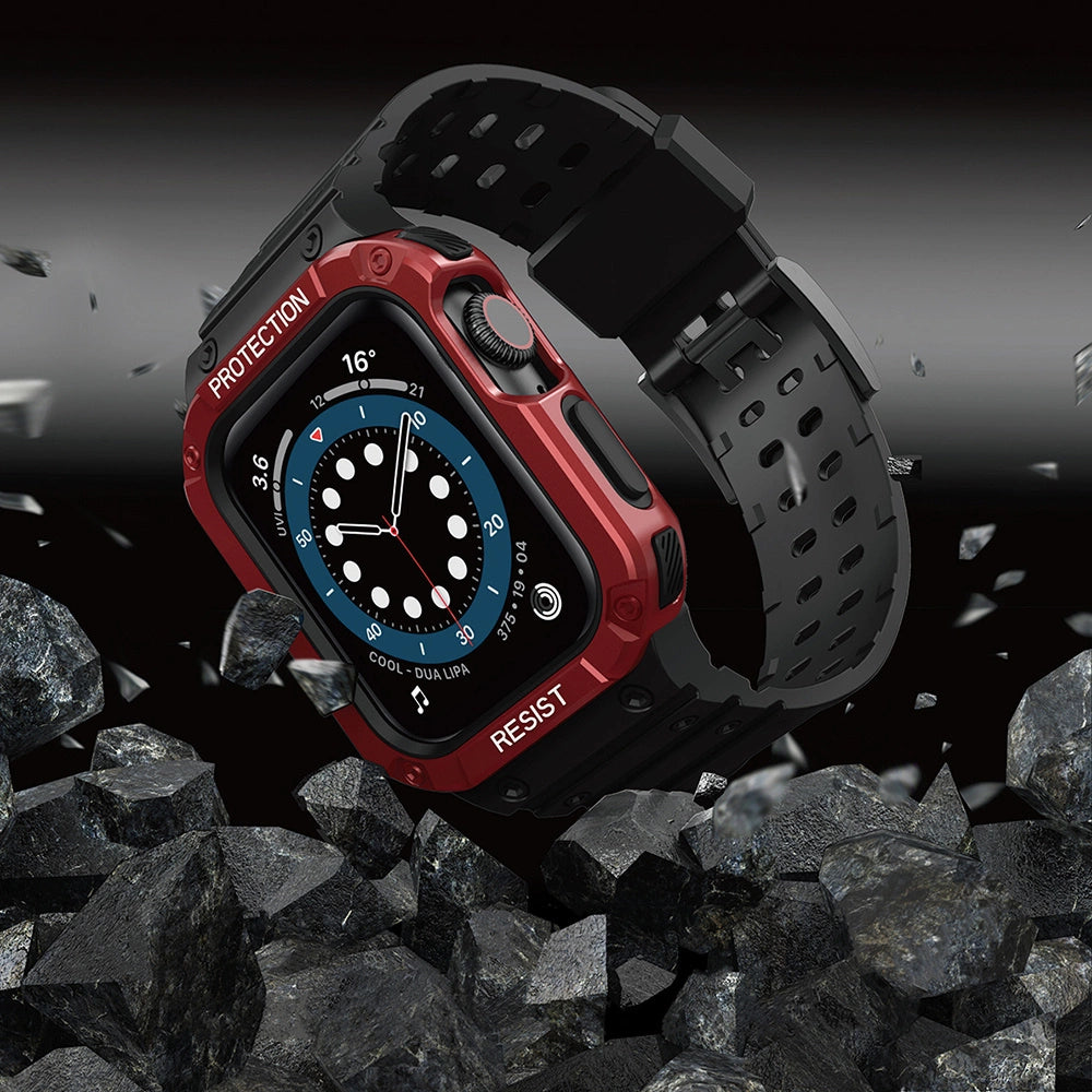 Beskyttsrem for Apple Watch 38/40/41 mm pansret bagrem - sort, rød