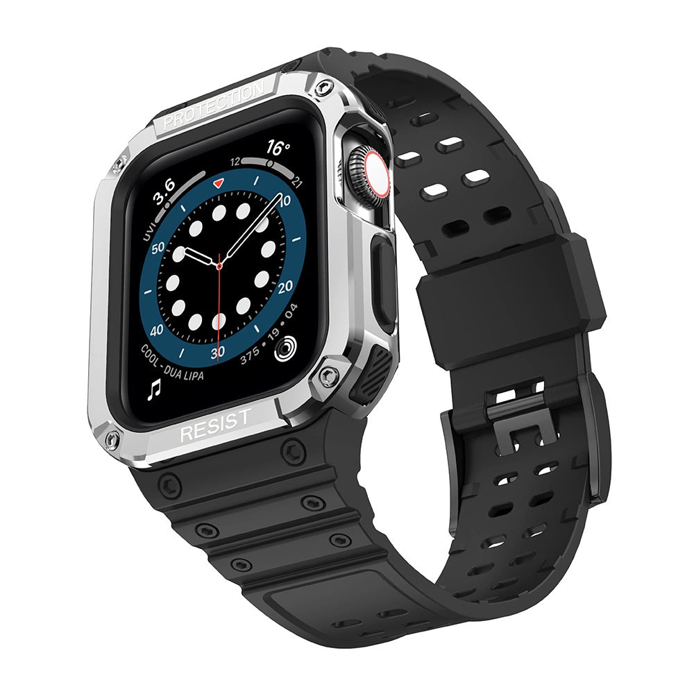 Beskyttelse Strap Band til Apple Watch 38/40/41mm Armored Case Strap - sort, sølv
