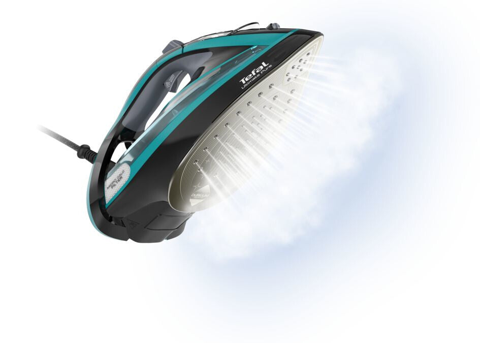 Tefal Ultimate Pure FV9844 Tør & dampstrygejern Durilium autoclean strygesål 3200 W Sort, Blå