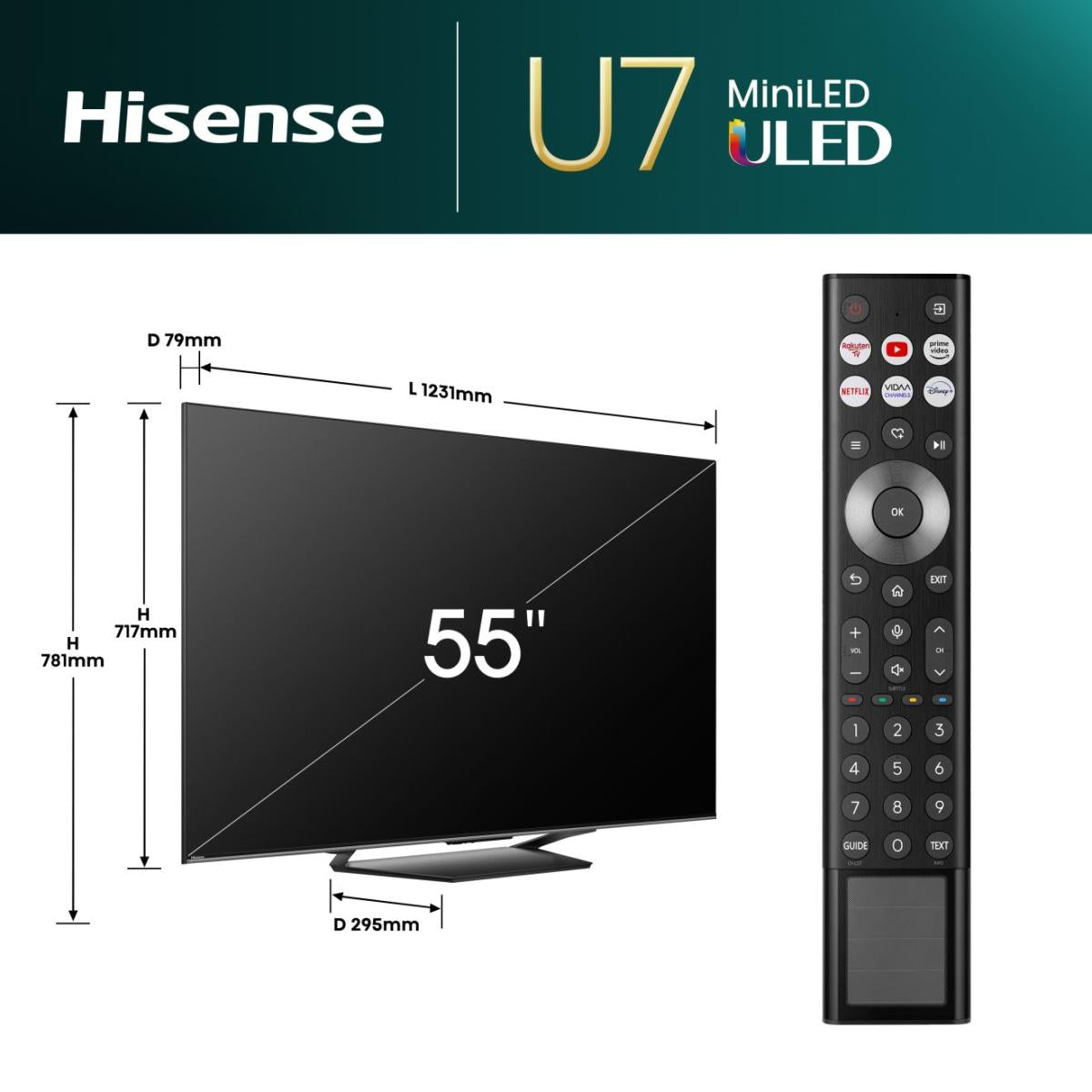Hisense 55U7NQ 55 4K UHD (2160p) Sort Mørkegrå
