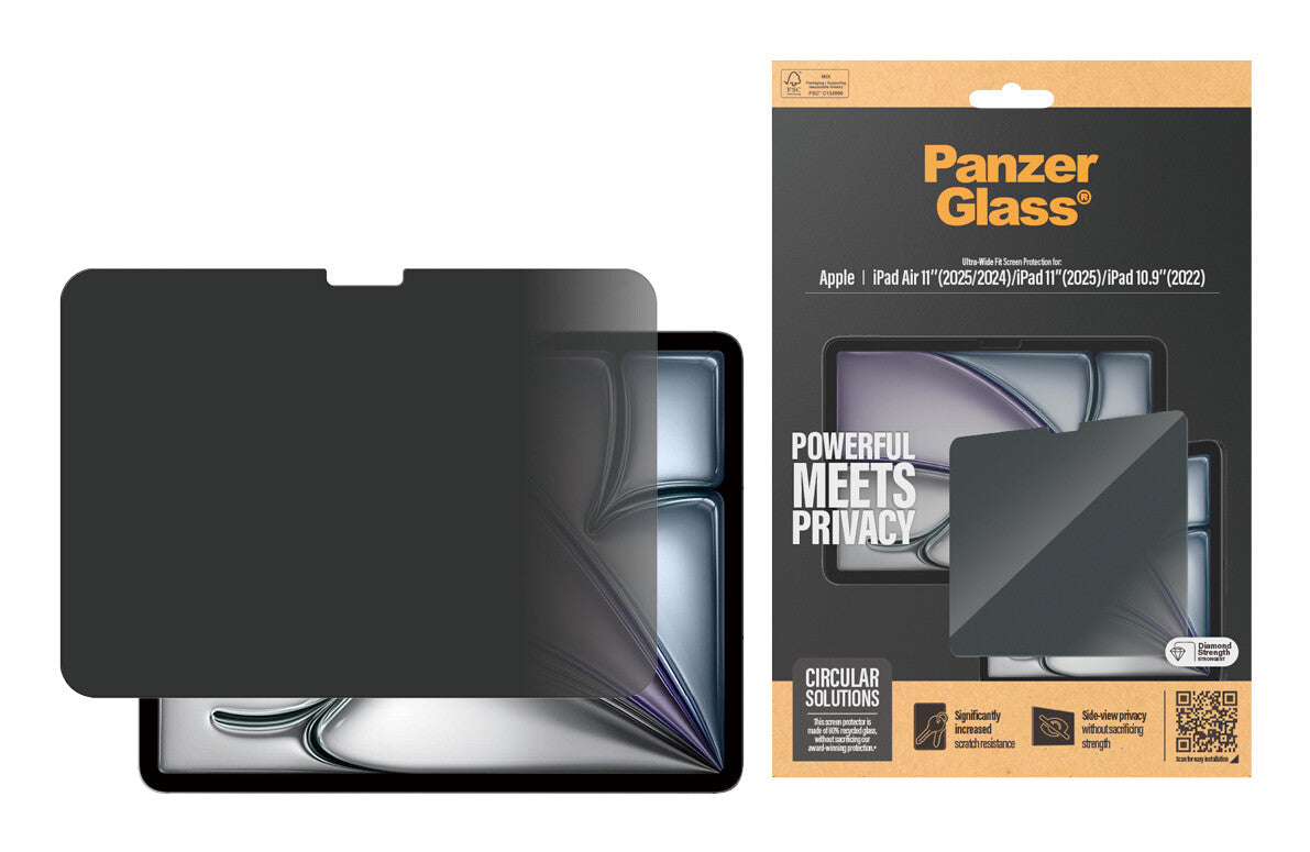 PanzerGlass ® 2-Way Privacy Skærmbeskyttelse iPad Air 11'' (2024-2025) | iPad 11" (2025) | iPad 10.9'' (2022) | Ultra-Wide Fit