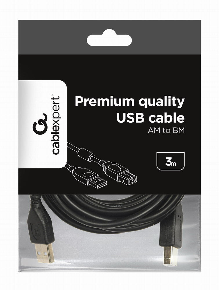 Gembird 3m USB 2.0 A/B M USB-kabel USB A USB B Sort