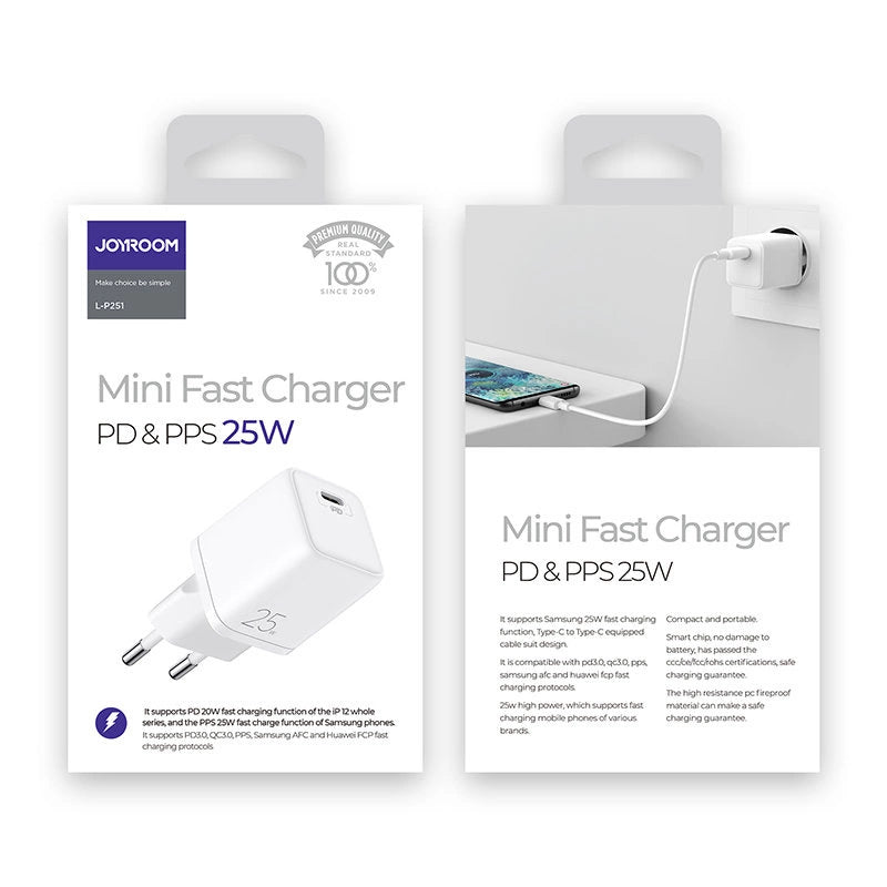 Joyroom hurtig vægoplader USB Type C 25W 3A EU plug hvid (L-P251)