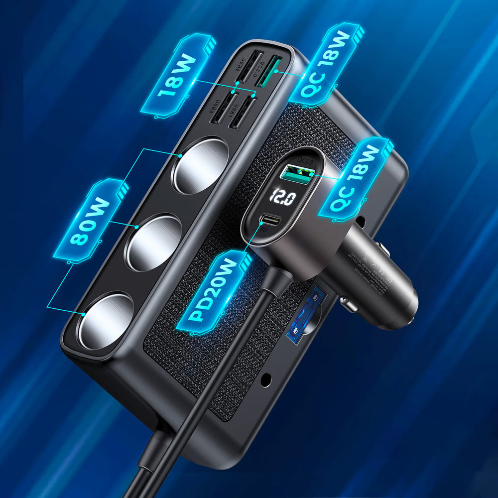 Joyroom JR-CL06 9in1 biloplader 154W 5x USB-A / USB-C / 3x cigarettelægger stikkontakt PD QC PPS - sort