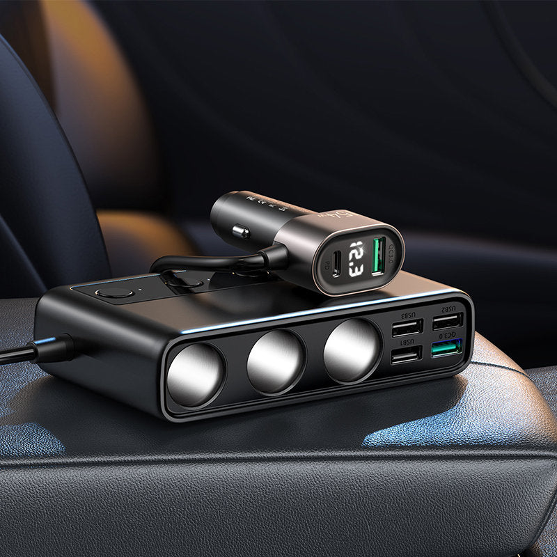 Joyroom JR-CL06 9in1 biloplader 154W 5x USB-A / USB-C / 3x cigarettelægger stikkontakt PD QC PPS - sort