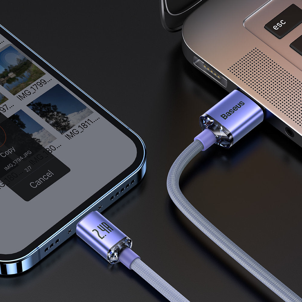 Baseus Crystal Shine Series cable USB cable for fast charging and data transfer USB Type A - Lightning 2.4A 1.2m purple (CAJY000005)