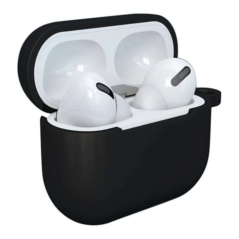 AirPods 3-kasse, silikone softcase til hovedtelefoner + nøglering, hummerlås, pendant sort (kasse D)