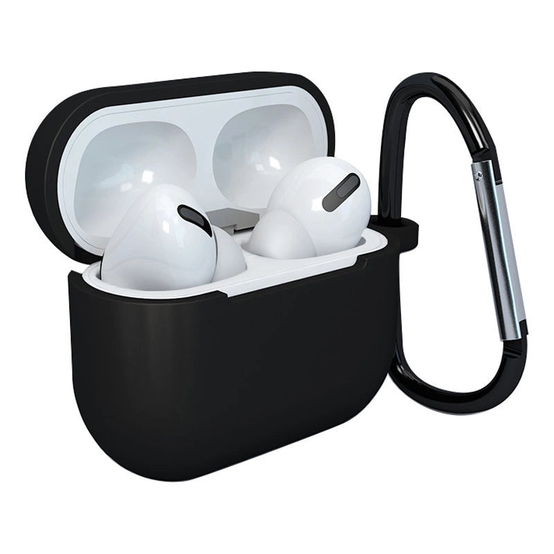 AirPods 3-kasse, silikone softcase til hovedtelefoner + nøglering, hummerlås, pendant sort (kasse D)