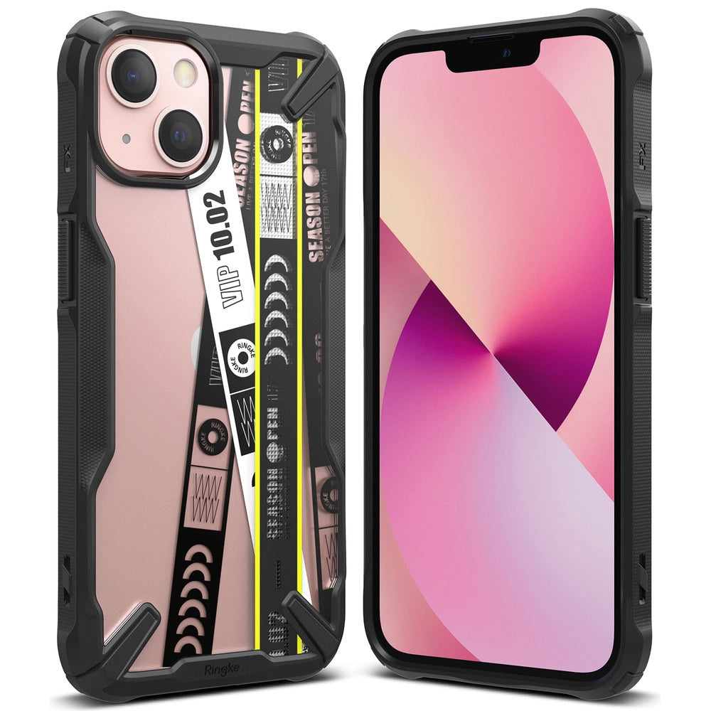 Ringke Fusion X Design holdbar PC-foder med TPU-støjfanger til iPhone 13 mini sort (Ticket band) (FXD540E43)