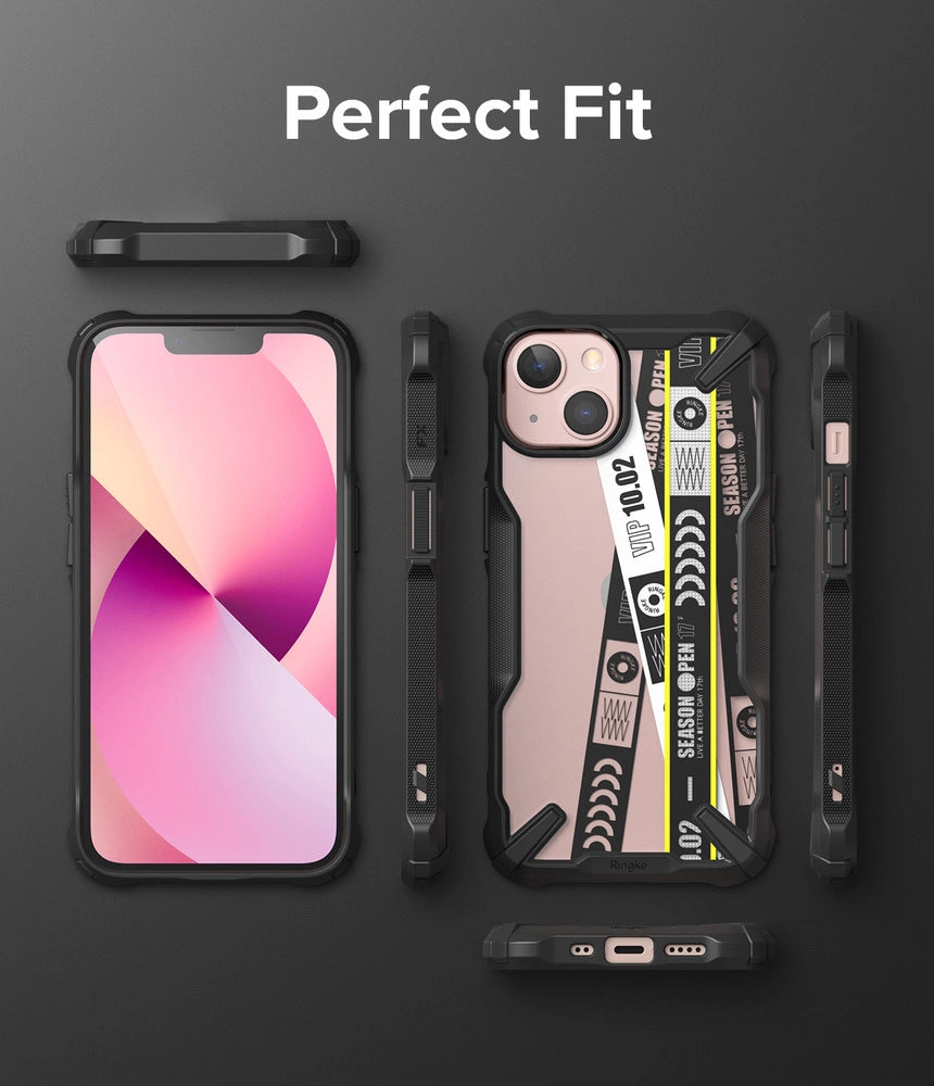 Ringke Fusion X Design holdbar PC-foder med TPU-støjfanger til iPhone 13 mini sort (Ticket band) (FXD540E43)