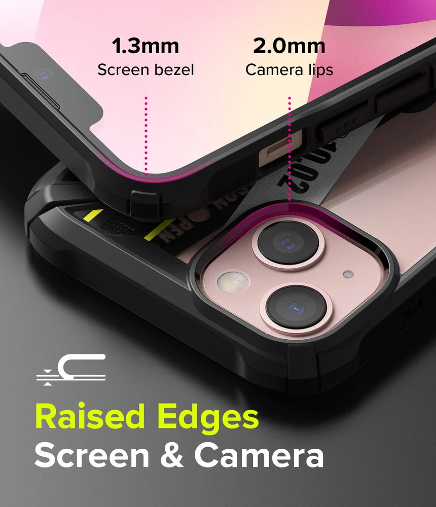 Ringke Fusion X Design holdbar PC-foder med TPU-støjfanger til iPhone 13 mini sort (Ticket band) (FXD540E43)